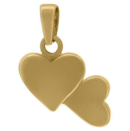 14K Yellow Gold Double Hearts Hugging Charm - Elegant Love Jewelry