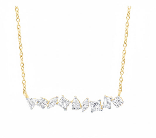 14K yellow gold fashion necklace with 1 carat natural diamonds, 18 inch chain
