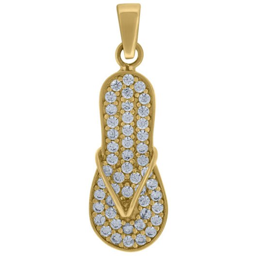14K Yellow Gold Flip Flop Pendant with White Sapphires – Beach Charm Necklace