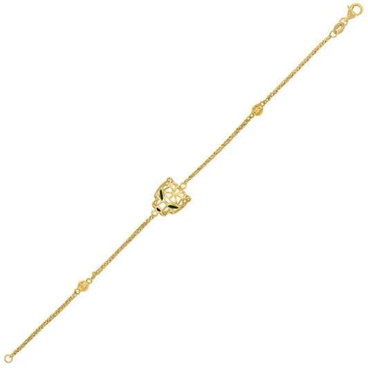 14k Yellow Gold Green Stones Eye Panther Ladies Bracelet 7 inches
