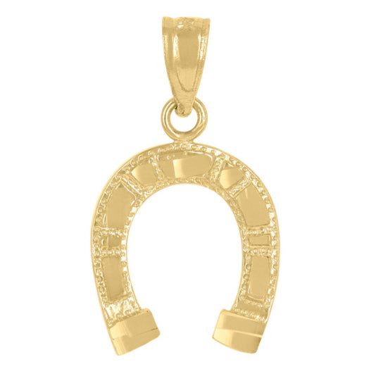 14K yellow gold diamond-cut horseshoe pendant - lucky charm jewelry