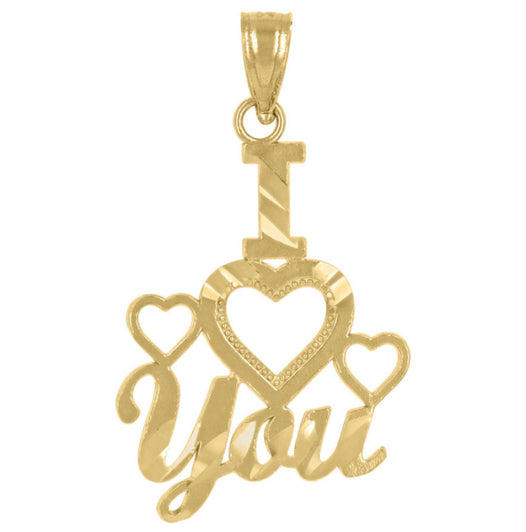 14K yellow gold I Love U charm pendant, 25.6mm x 16.3mm – chain not included
