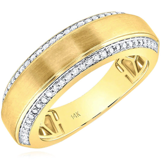 14K Yellow Gold Men’s Diamond Satin Wedding Band with 3/8 Cttw Diamonds – Classic and Masculine Design
