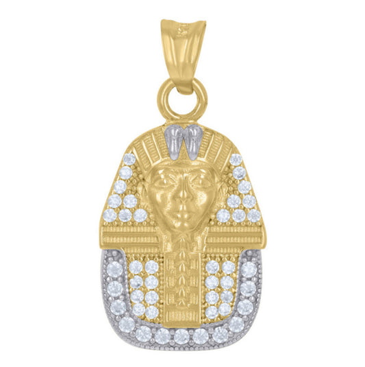 14k Yellow Gold Men's Pharaoh Egyptian Charm Pendant with White Sapphires | Luxury Jewelry | 14.2mm x 28.6mm