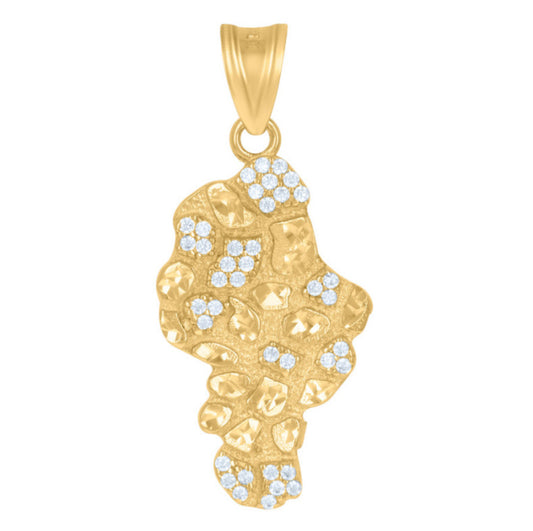 14k yellow gold nugget charm pendant with white sapphires