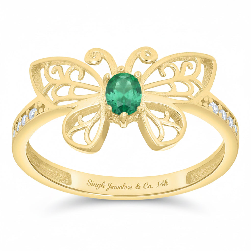 women's 14k gold green cubic zirconia butterfly ring