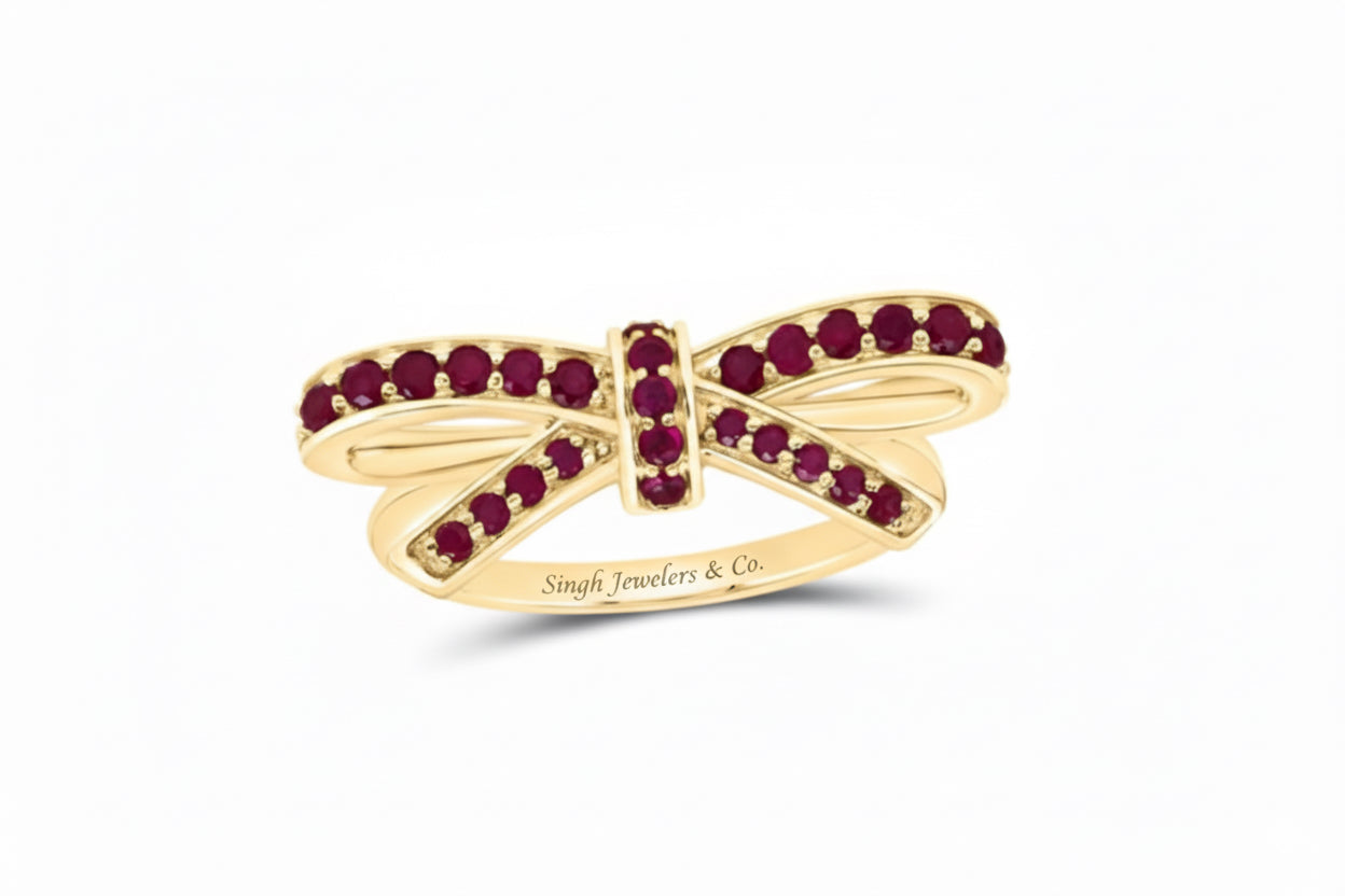 1/2 carat natural ruby gemstone bow ring in 14K yellow gold – romantic gift ring
