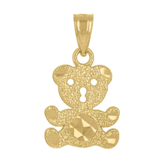 14K Yellow Gold Teddy Bear Diamond Cut Charm, a playful and elegant charm with sparkling diamond cut details. No chain included.