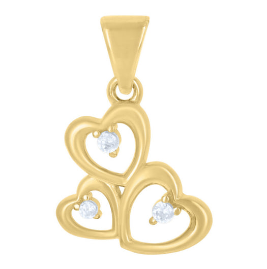 14K Yellow Gold Triple Hearts CZ Charm Pendant - Elegant gold charm with three hearts and sparkling cubic zirconia.