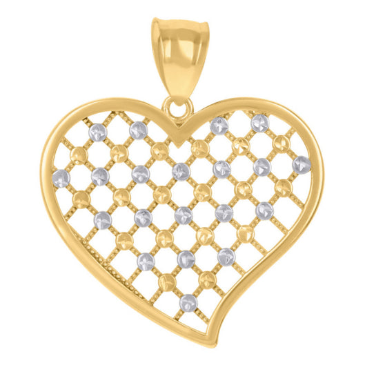 14K Yellow Gold Two-Tone Heart Charm Pendant - Elegant Gold Jewelry for Necklaces and Bracelets