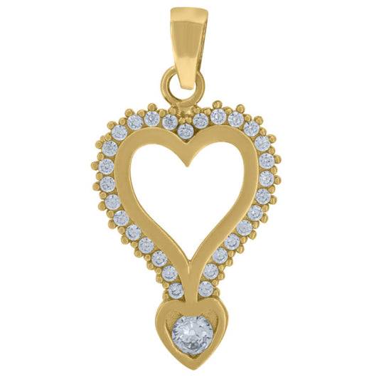 14K Yellow Gold Heart Charm with White Sapphires – Symbol of Love and Elegance