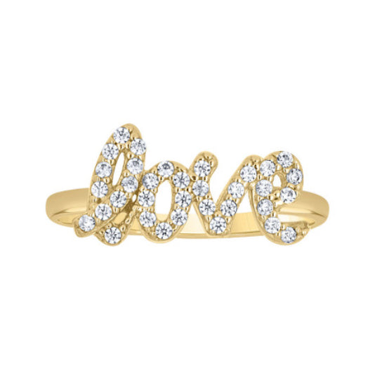 14K yellow gold women's cubic-zirconia love fashion ring with sparkling stones