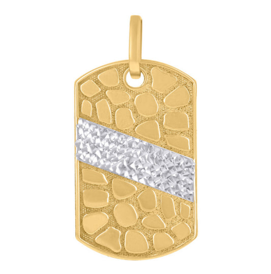 14Kt Gold Men's Nugget Style Dog Tag CZ Pendant - Customizable Luxury Jewelry