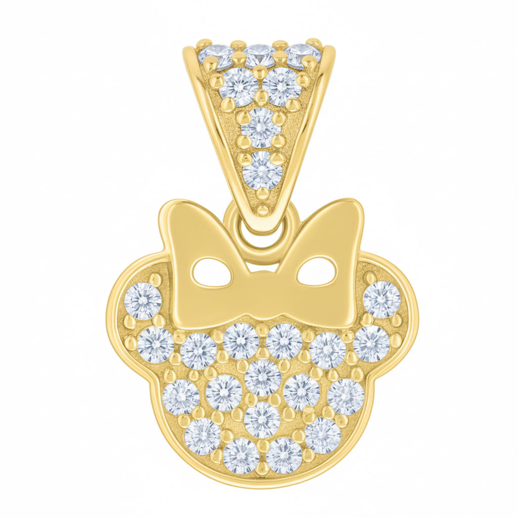 Gold pendant with diamond accents on a white background