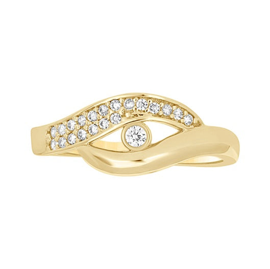 Protective 14kt yellow gold evil eye ring with cubic zirconia, size 7