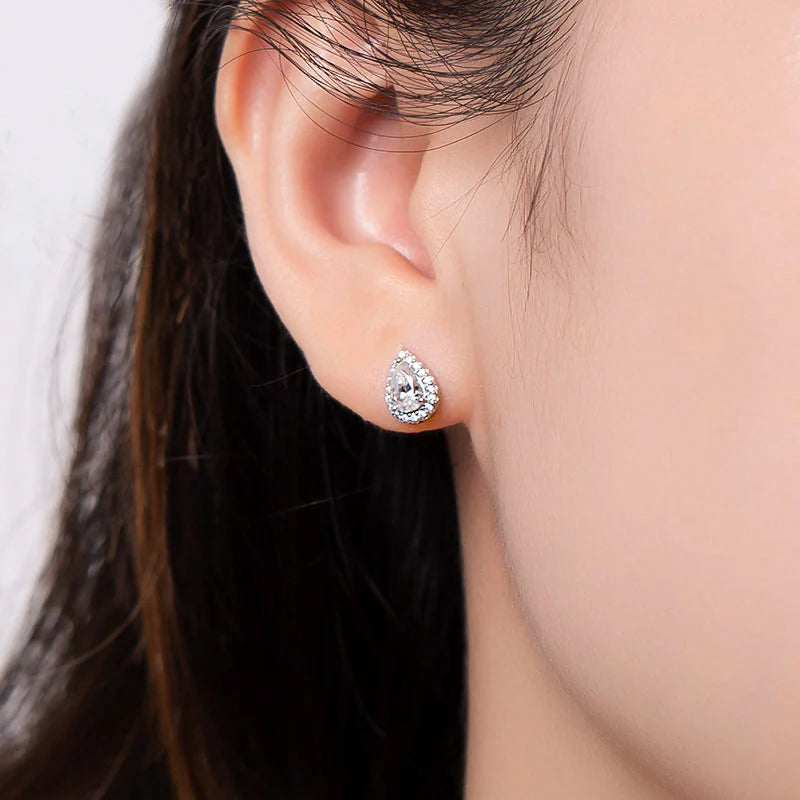 Sterling Silver Pear Moissanite Studs Earrings