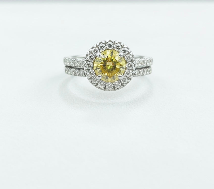 Sterling Silver Lab Grown Yellow Sapphire Moissanite Bridal Wedding Duo Ring Set