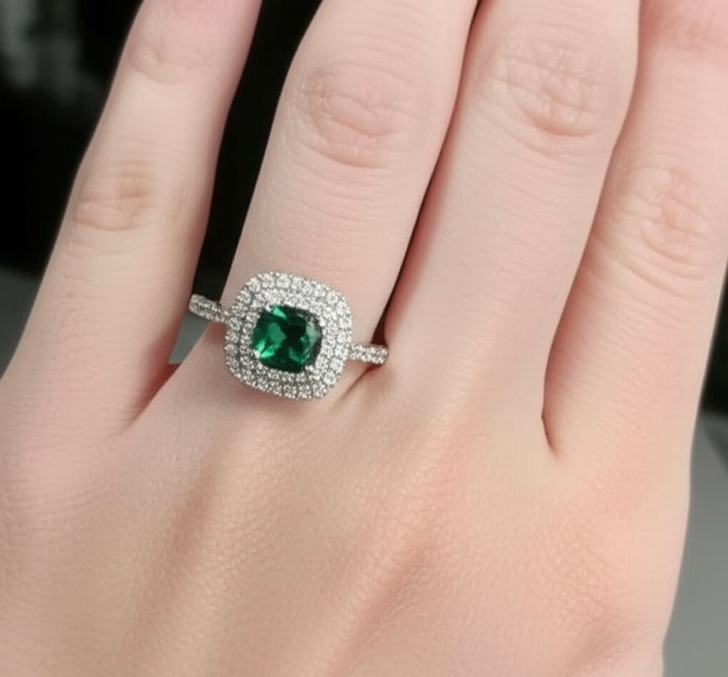 1.65 CT Green Moissanite Sterling Silver Ladies Ring