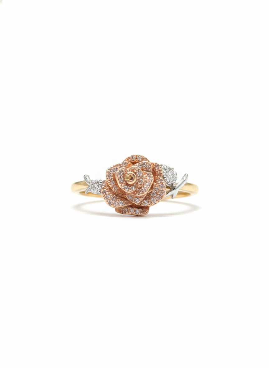 10K Yellow Gold Diamond Promise Ring – Rose Design, 1/10 CTTW