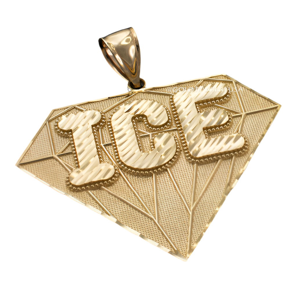 Hip hop style gold ICE charm with textured diamond-cut finish
