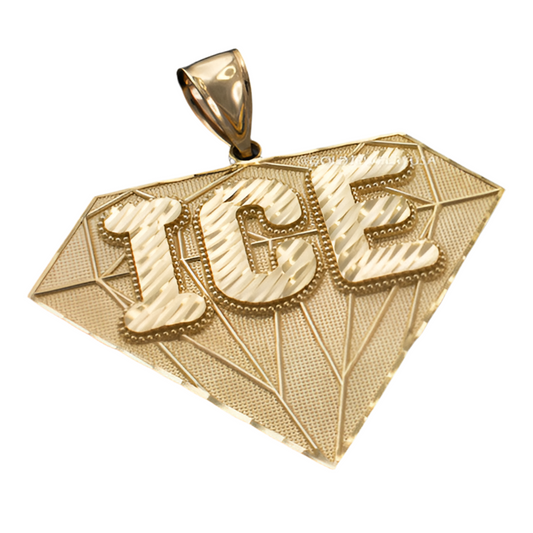 Hip hop style gold ICE charm with textured diamond-cut finish