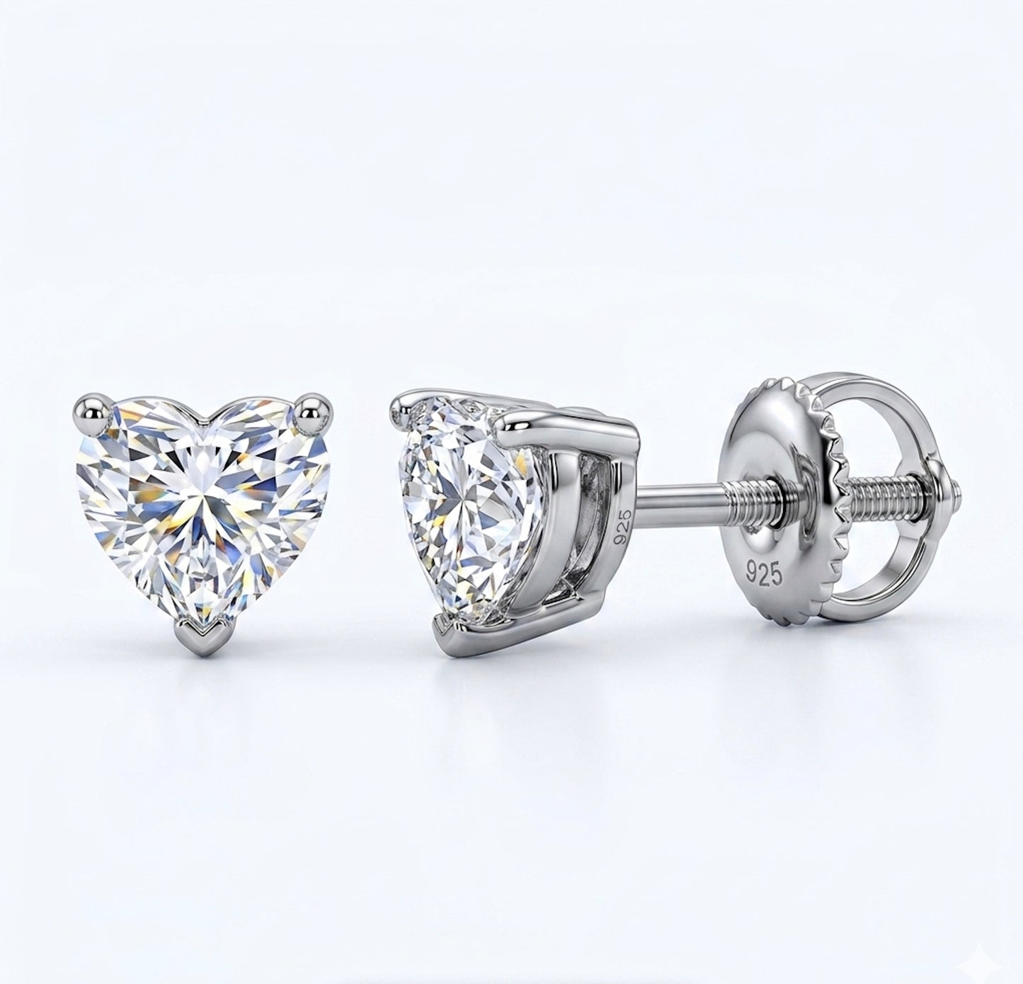1 CT heart moissanite stud earrings in 925 sterling silver
