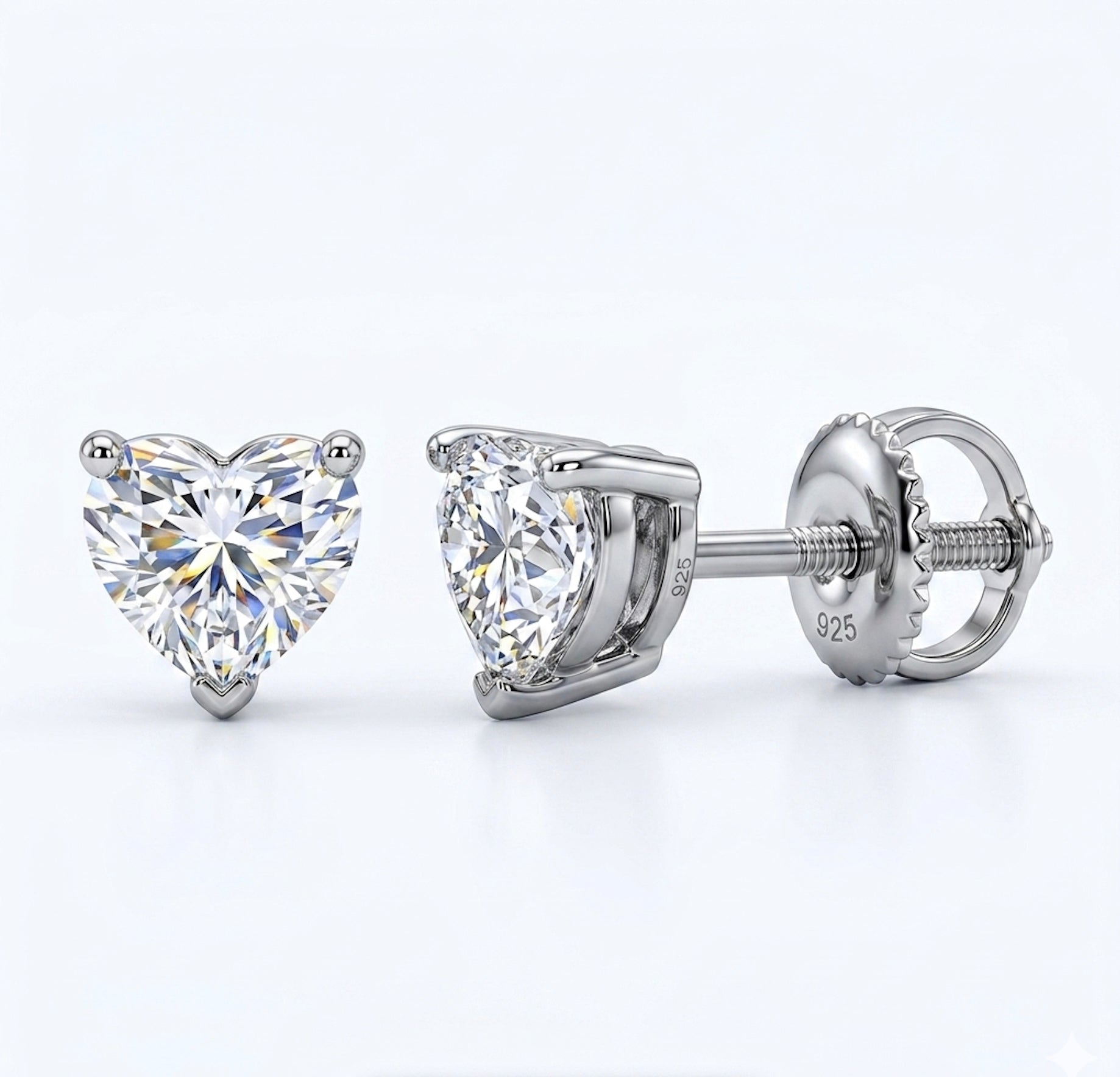 1 CT heart moissanite stud earrings in 925 sterling silver