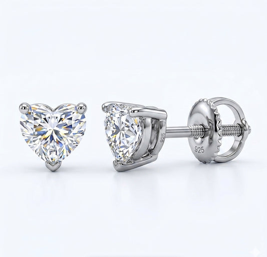 1 CT heart moissanite stud earrings in 925 sterling silver