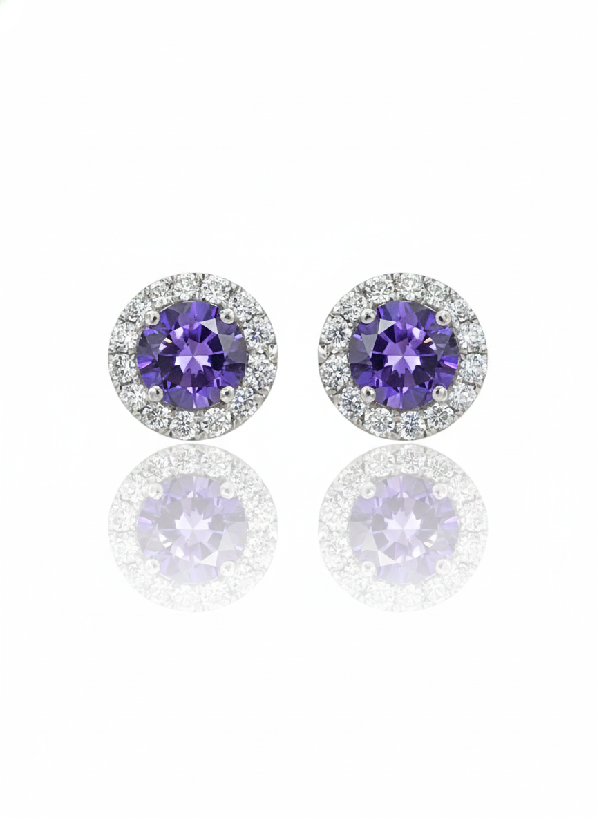 Sterling Silver Purple & White Moissanite Studs