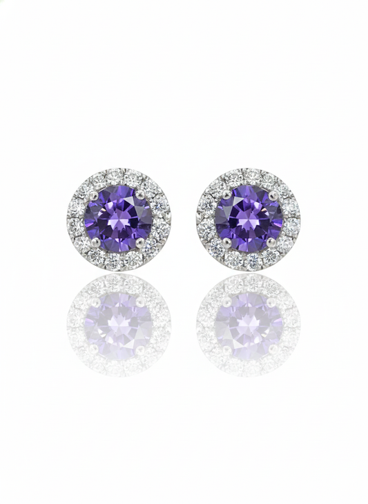 Sterling Silver Purple & White Moissanite Studs