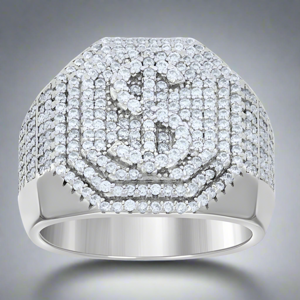 Sterling Silver Octagon Dollar Sign Moissanite Ring
