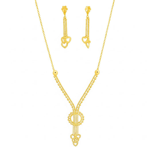 Design detail of 22K gold elegant necklace and earrings set