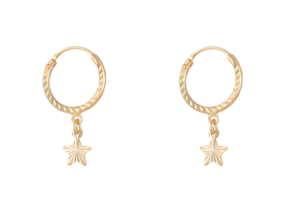 22K yellow gold diamond cut star earring hoops