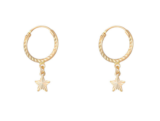 22K yellow gold diamond cut star earring hoops