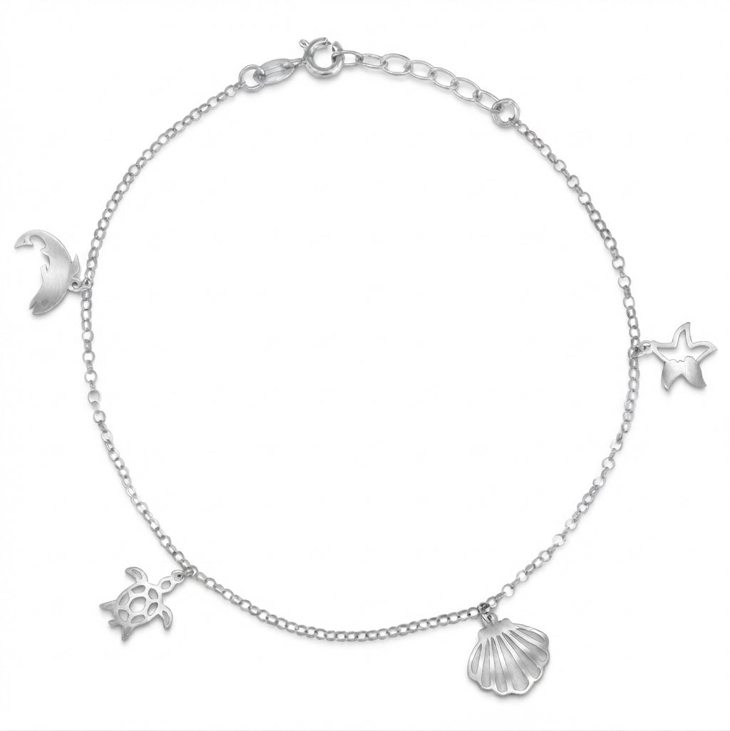 925 sterling silver ocean life charm anklet for women