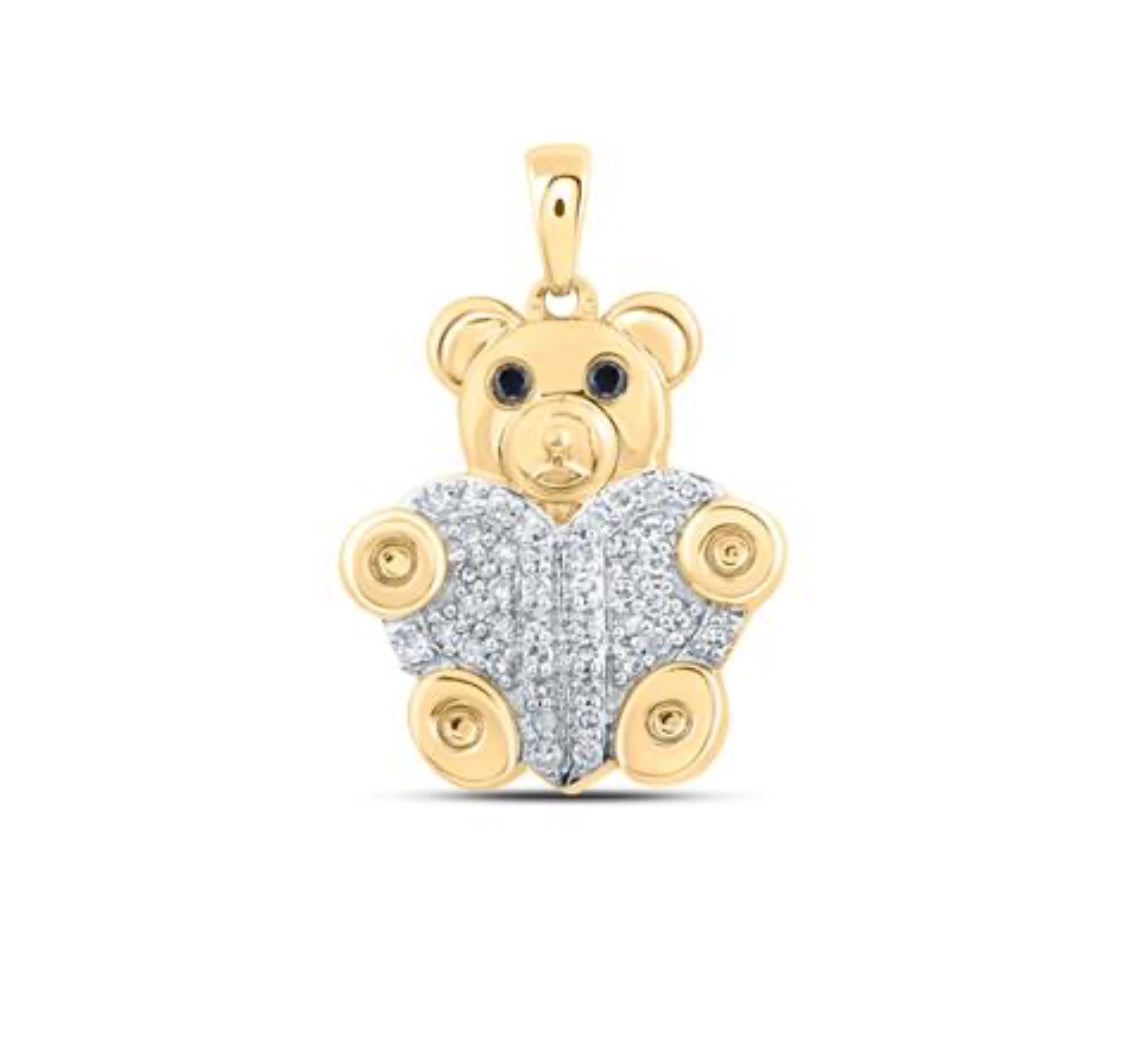 10k Round Black 3/8 Cttw Diamond Heart Bear Charm