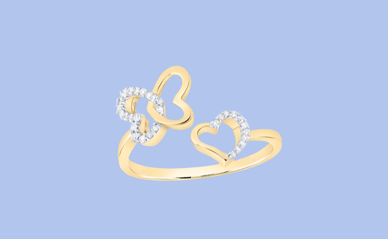 10K Butterfly Hearts Ring