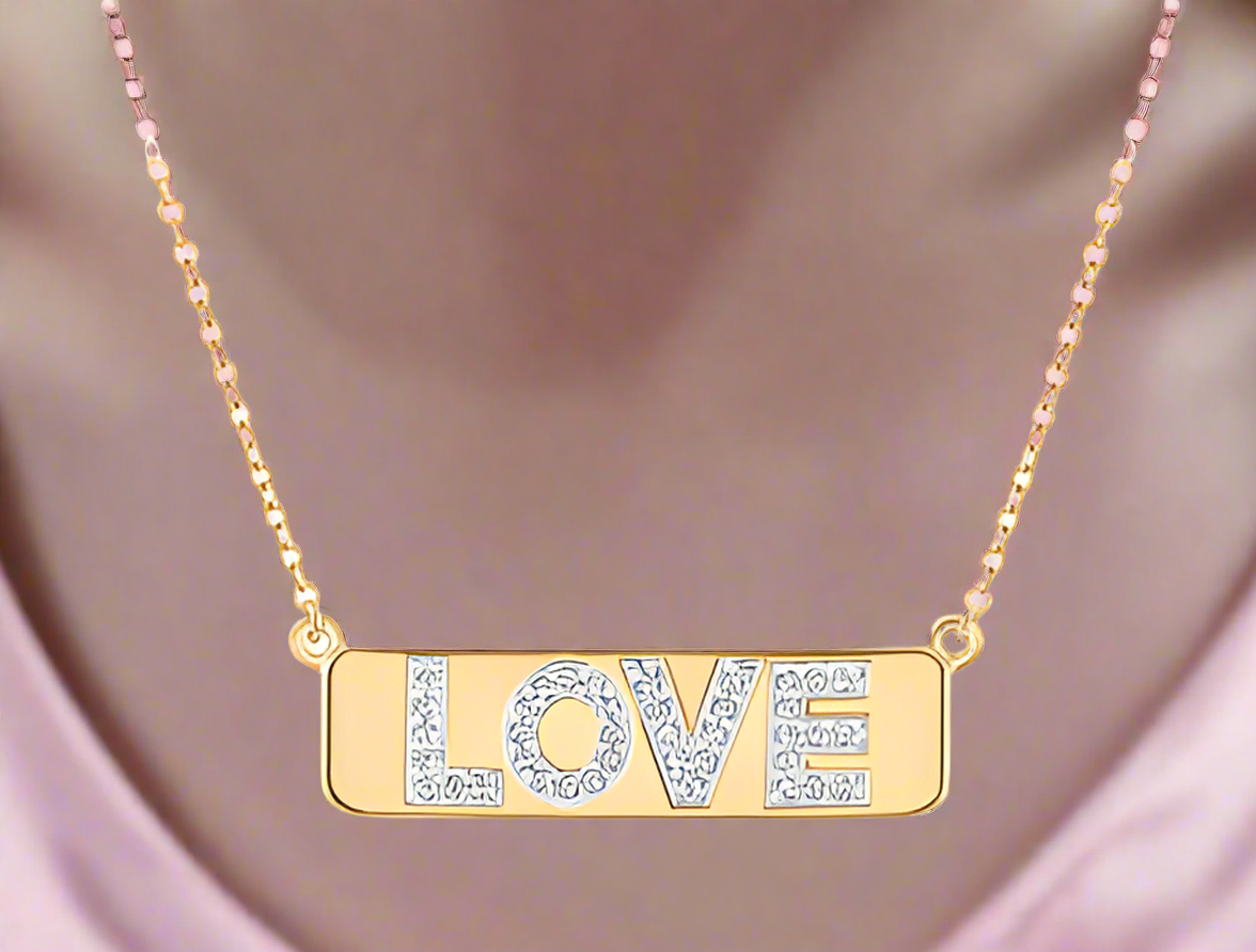 10K Love Bar Diamond Pendant Necklace