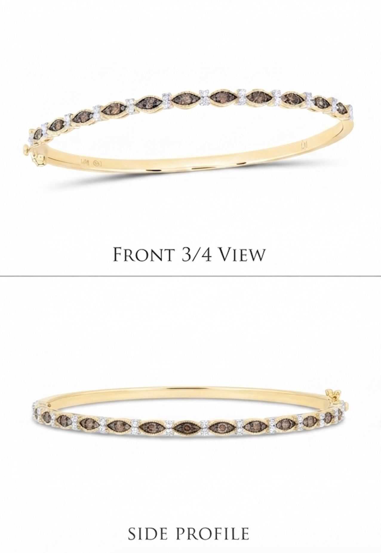 14K yellow gold natural cognac diamond bangle worn on the wrist