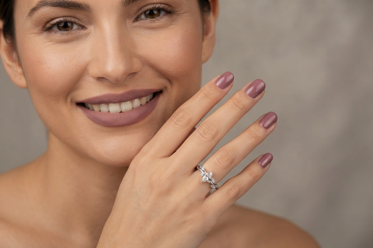 14K white gold natural diamond marquise promise ring