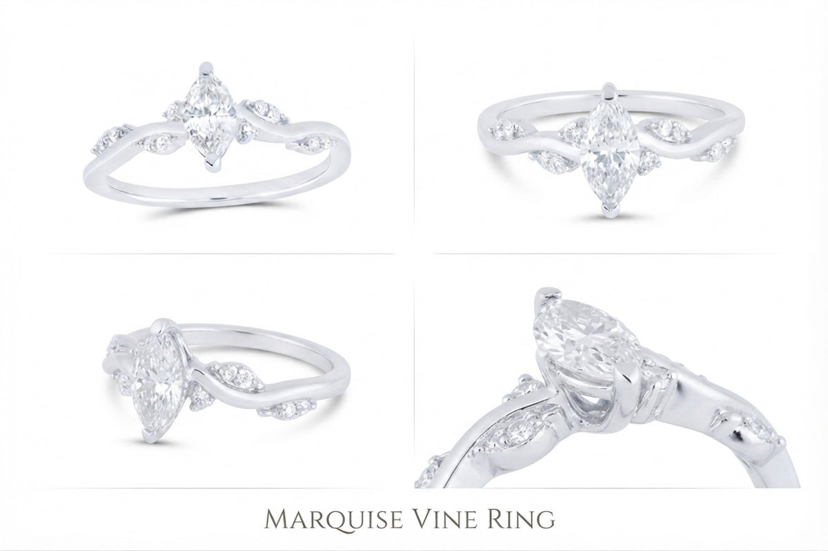 Marquise natural diamond promise ring in 14K white gold