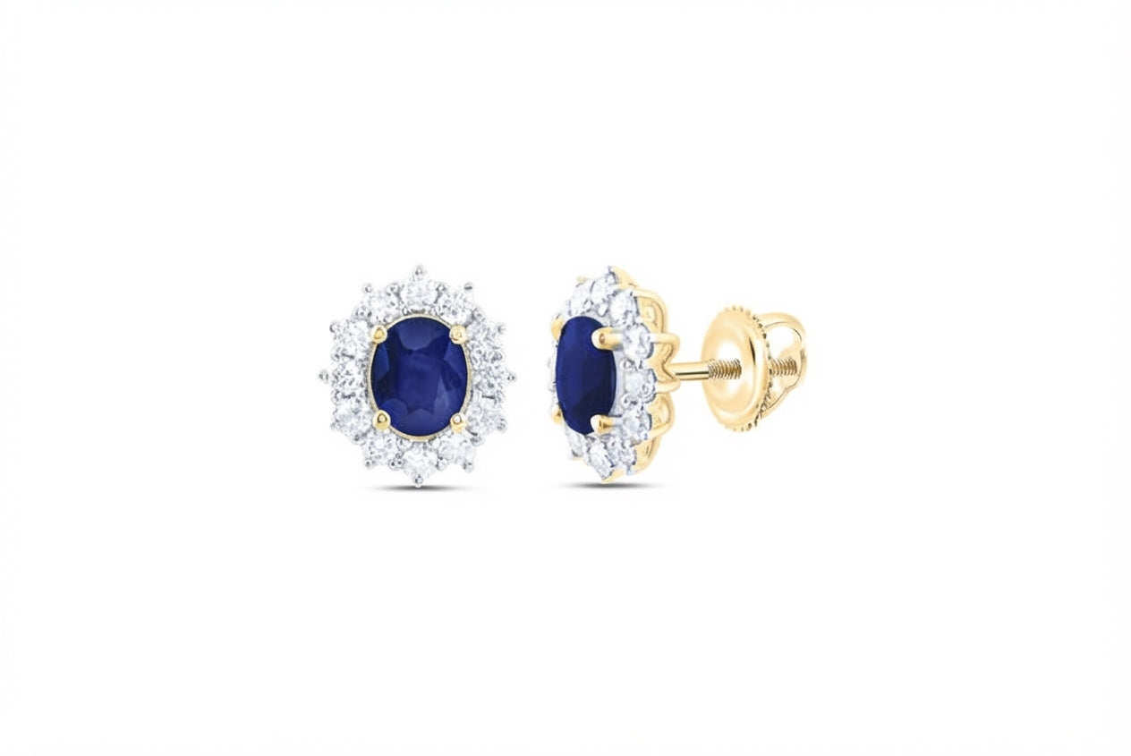 3/8 CTW natural blue sapphire and diamond oval earrings in 14K yellow gold