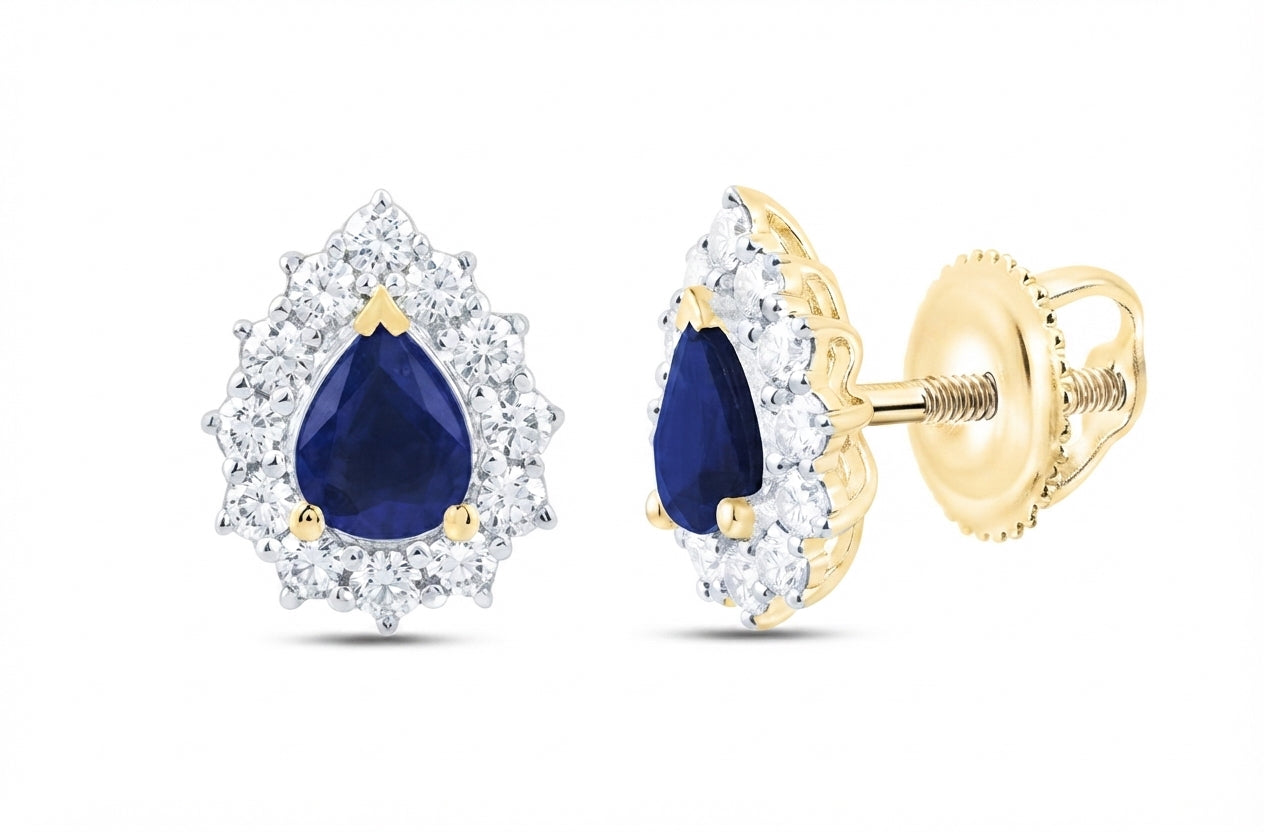 3/8 CTW natural blue sapphire and diamond pear earrings in 14K yellow gold