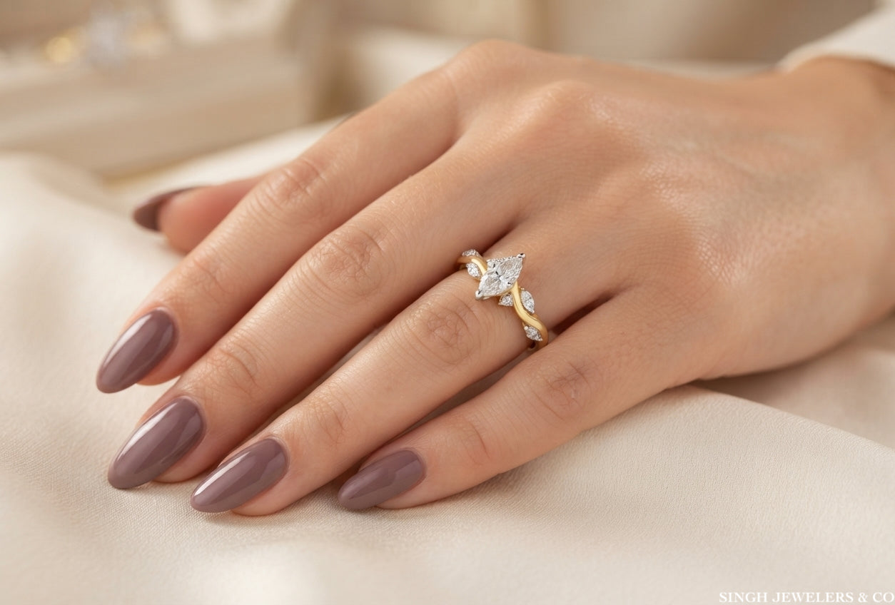 1/3 CT Canadian marquise diamond promise ring in 14K yellow gold