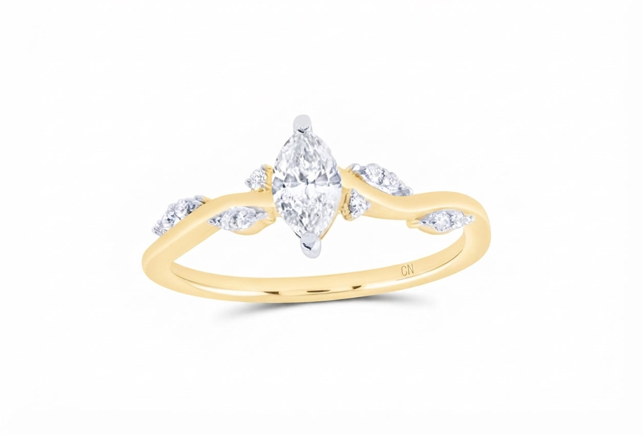 3/8 CTW natural diamond Canadian marquise promise ring in 14K yellow gold