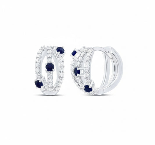 3/8 CTW natural diamond and blue sapphire hoop earrings in 14k white gold