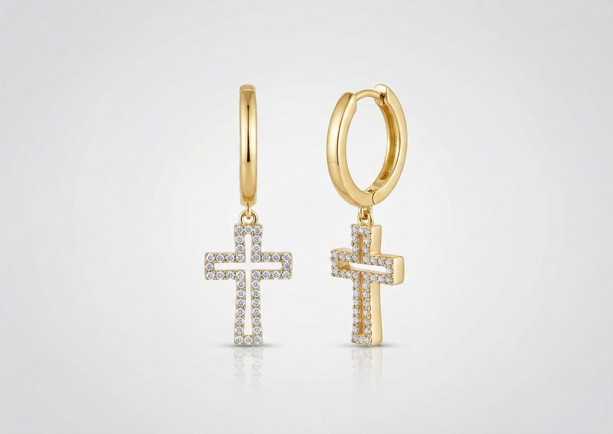 3/8 CTW diamond cross earrings close-up