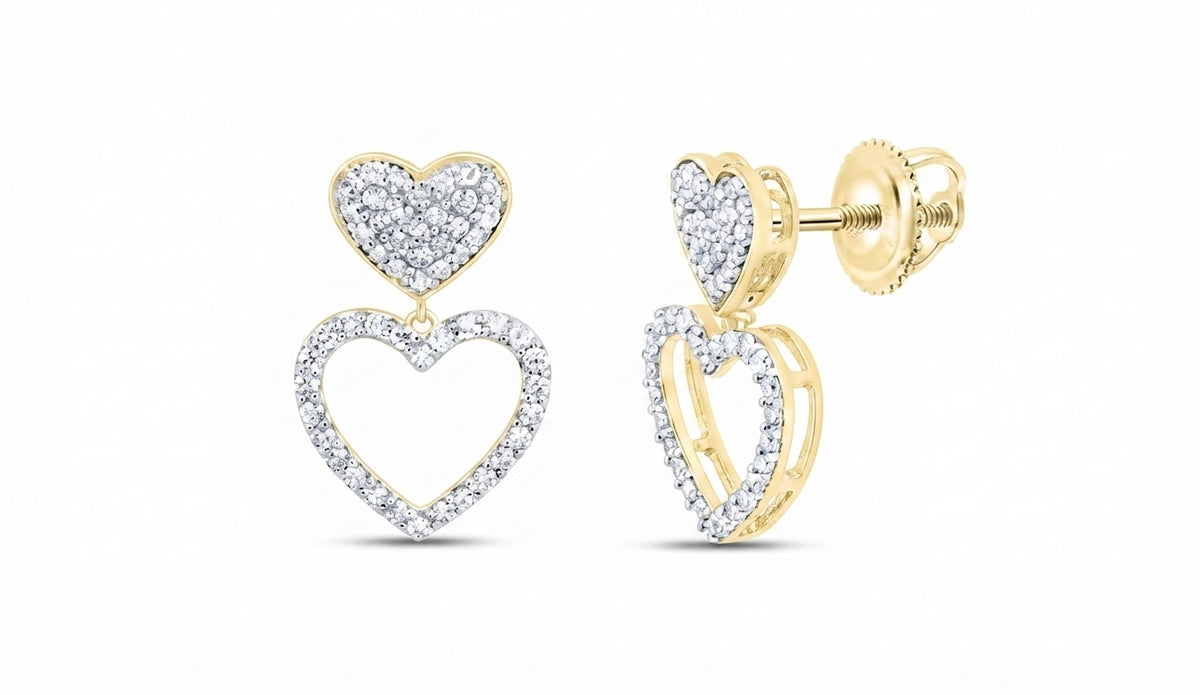3/8 CTW natural diamond heart dangle earrings in 10K yellow gold