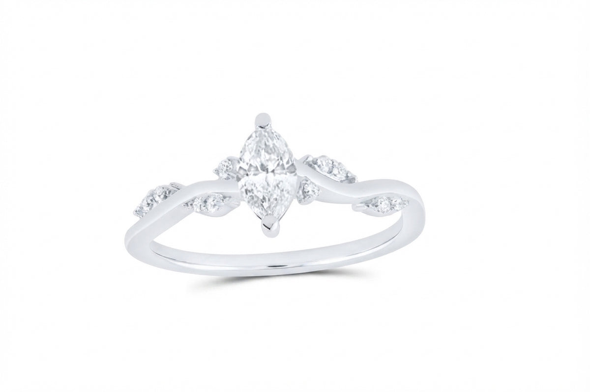 3/8 CTW natural diamond marquise promise ring in 14K white gold