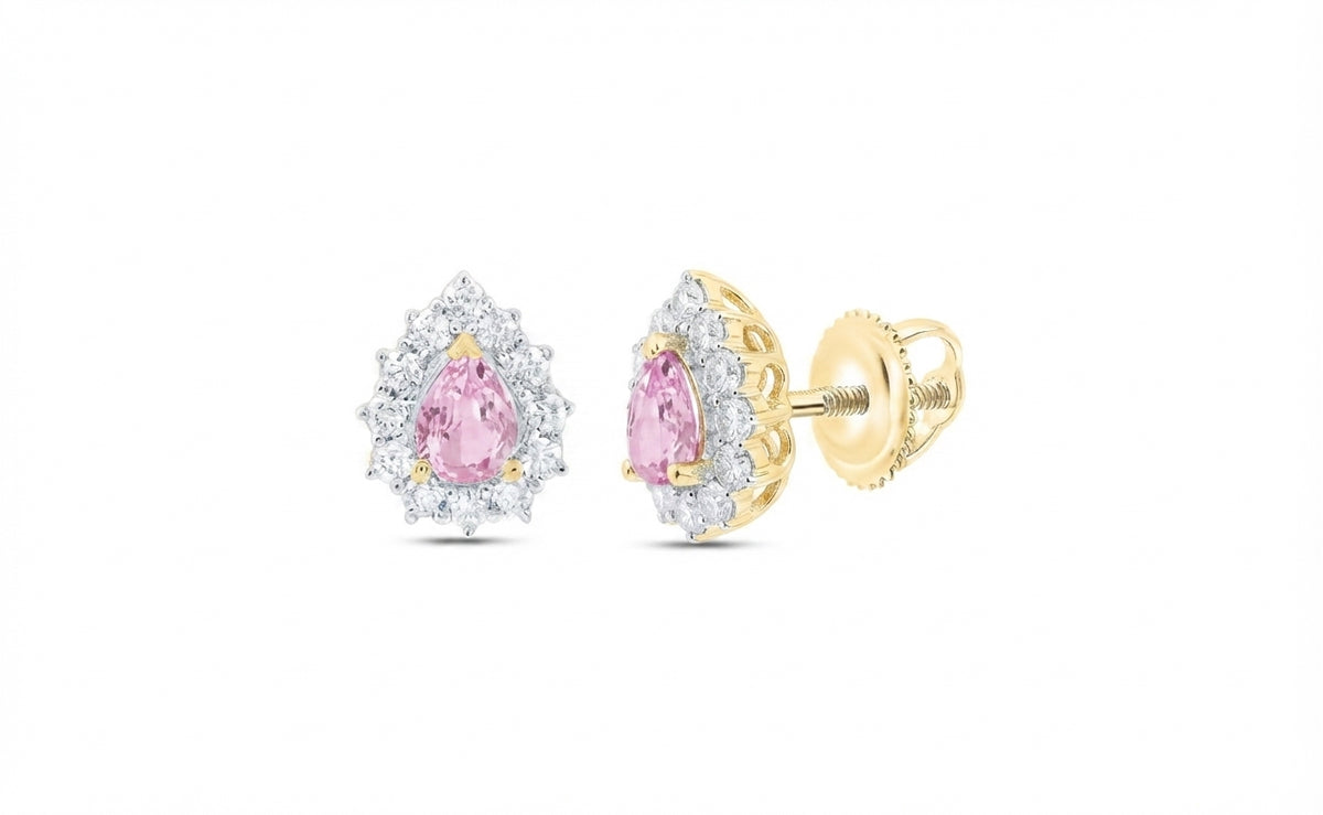 3/8 CTW natural pink sapphire and diamond pear earrings in 14K yellow gold